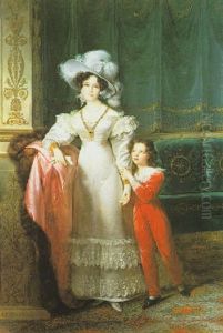 A Portrait Of The Comtesse De Macmahon With Her Grandson, Jules De Bessequier by Francois-Joseph Kinsoen