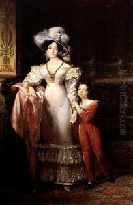 Portrait De La Duchesse De Mac-mahon De Plein Pied Avec Son Fils by Francois-Joseph Kinsoen