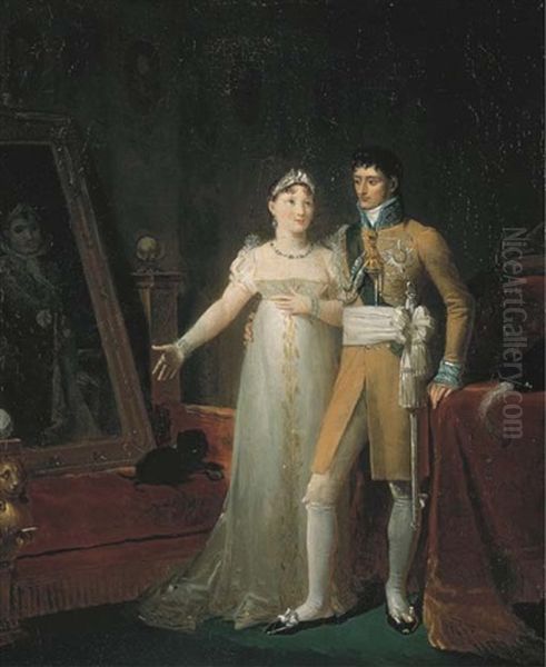 Portrait De Jerome Bonaparte, Roi De Westphalie, Et De Sa Femme La Princesse Catherine De Wurtemberg Admirant Le Portrait De L'empereur Napoleon Ier - view 1