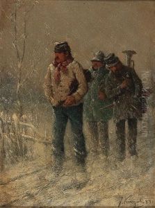 Musicians Returning Home In A Flurry Of Snow by Josef Kinzel