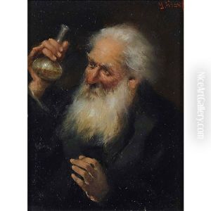 Monch Mit Glasflasche by Josef Kinzel