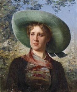 Portrait Einer Jungen Frau In Tracht by Josef Kinzel