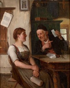 Sein Bild. Heiratsvermittler Zeigt Einer Jungen Frau Das Bild