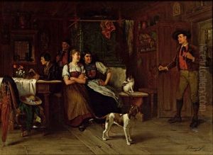 Gemutliches Beisammensein In Der Stube by Josef Kinzel