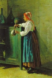 Madchen In Bauerlicher Tracht Bei Der Arbeit