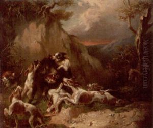 Vildsvinsjakt Med Hundar by Carl Fredrik Kiorboe