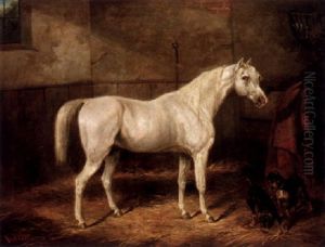 Stallinterior Med Vit Hast by Carl Fredrik Kiorboe