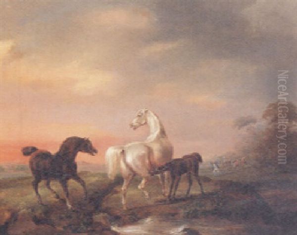 Wild Horses In A River Landscape - view 1