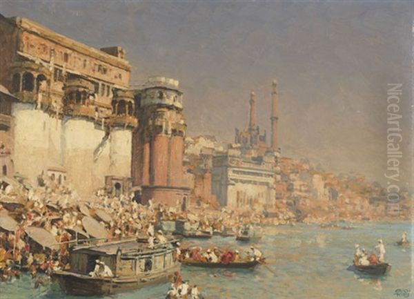 Munshi Ghat In Varanasi (ehem. Benares) Am Ganges, Indien - view 1