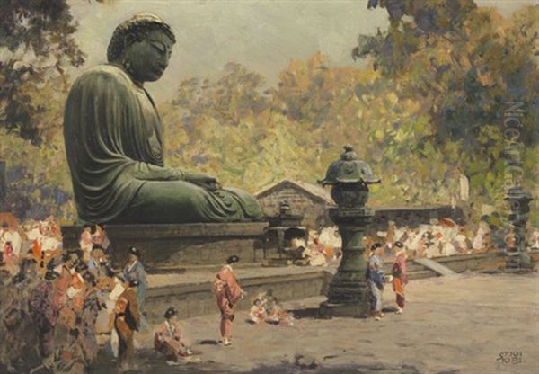 Der Grose Buddha (daibutsu) In Kamakura, Japan - view 1