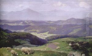 Prachtvolle Hugellandschaft Im Schwarzwald Mit Weidenden Schafen Im Vordergrund by Erich Kips