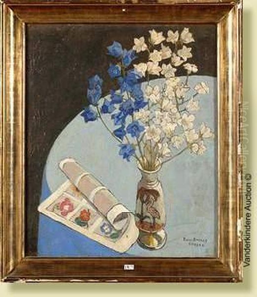 Huilesur Toile "nature Morte Au Vase De Campanules". Signe En Bas Adroite Pierre Bayaux (knocke). Ecole Belge. Dim.: 65x55cm. - view 1