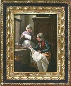 Stubeninterieur Mit Zwei Frauen, Einen Brief Lesend by Otto Karl Kirberg