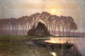 Sonnenaufgang Uber Wasserlandschaft Mit Fachwerkhaus by Alexander Kircher