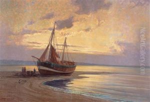 Evening Light With Fishing Boat On The Coast by Alexander Kircher