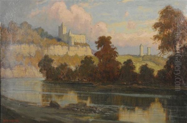 Abendfrieden. Fluslandschaft Mit Burganlage Im Abendrot - view 1