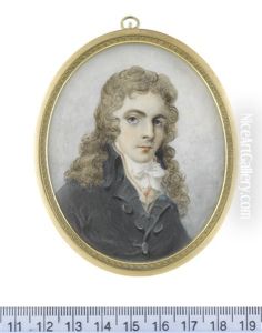 A Young Gentleman, Wearing Dark Blue Coat, White Waistcoat, Scarlet Solitaire, White Chemise, Stock And Cravat, His Long Hair Powdered