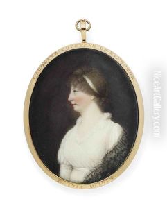 Caroline King, Countess Of Kingston, Nee Fitzgerald, In Profile To The Left, In White Dress, Black Shawl, White Bandeau In Her Hair