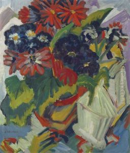 Blumentopf Und Zuckerdose;blumen by Ernst Ludwig Kirchner