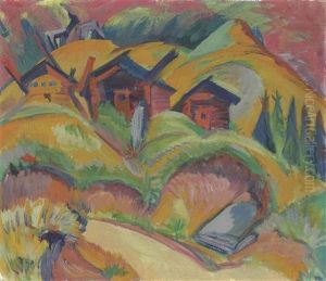 Drei Hutten Am Hugel, Rote Hutten by Ernst Ludwig Kirchner