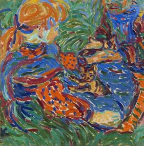 Zwei Mit Katzen Spielende Madchen (+ Frauen- Und Mannerkopf, 1924/26, Smllr, Verso) by Ernst Ludwig Kirchner