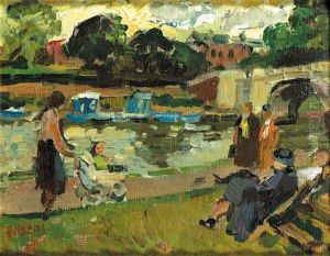 Strolling Along A River In Richmond, England by Hans Bayens