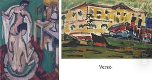 Zwei Nackte Madchen In Flacher Wanne (+ Elbkahne Vor Gelben Hausern, Dresden, Verso) by Ernst Ludwig Kirchner