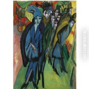 Strassenszene - Street Scene (+ Kopf Graf - Portrait Of Graf; Verso) by Ernst Ludwig Kirchner