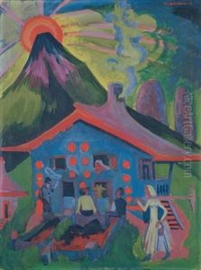 Berghaus (mit Untergehender Sonne) by Ernst Ludwig Kirchner