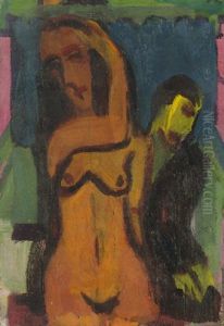 Weiblicher Akt Mit Mannlicher Figur by Ernst Ludwig Kirchner