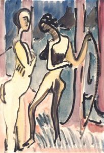 Zwei Weibliche Akte Unter Baumen by Ernst Ludwig Kirchner