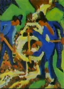 Bauern Mit Schaufeln Am Bergbach by Ernst Ludwig Kirchner