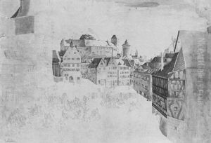 Der Nurnberger Burgplatz Mit Rittern, Im Hintergrund Eine Burg by Johann Jakob Kirchner