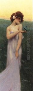 Madchen Mit Schmetterling by Raphael Kirchner