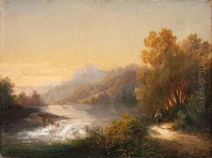 Weites Gebirgstal Mit Fluss by Anton Bayer