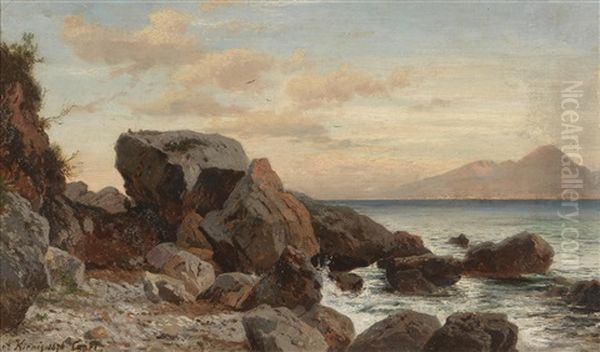 Rocky Coastline On Capri With View Of Vesuvius - view 1