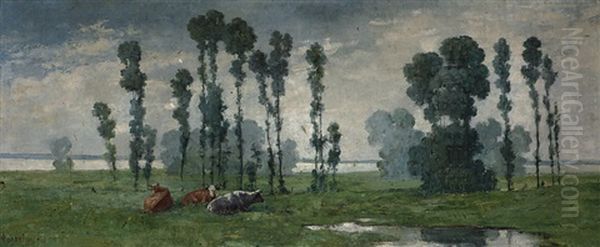 Flusslandschaft Mit Weidenden Kuhen - view 1