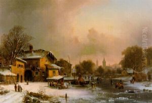 Eisvergnugen Vor Einer Stadt Im Schein Der Abendsonne
