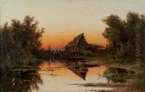 Le Vieux Moulin Au Coucher De Soleil by Aleksandr Aleksandrovich Kiselev