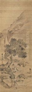 Sage Seated Under A Tree With Mountains And A Waterfall Behind Them Sage Seated Under A Tree With Mountains And A Waterfall Behind Them