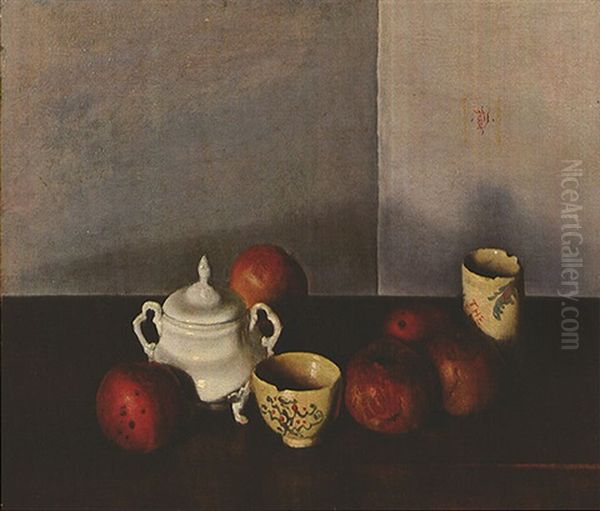 Still Life (sugar, Leach's Bowl And Teacup, Apples) - view 1