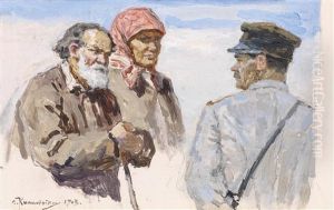 Ukrainisches Bauernpaar Im Gesprach by Solomon Yakovlevich Kishinevsky