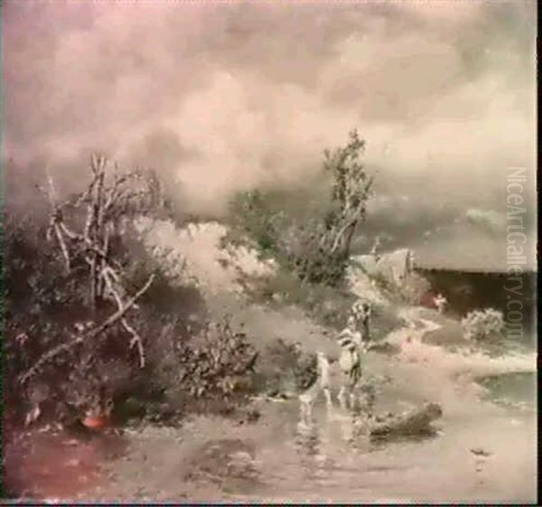 Peasant Women Doing Laundry On A Riverbank, In Summer - view 1