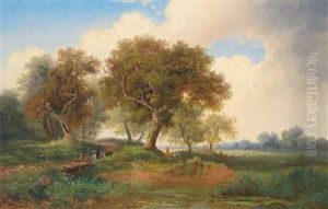 Open Landscape With Walkers And Flock Of Sheep In Thebackground Open Landscape With Walkers And Flock Of Sheep In Thebackground