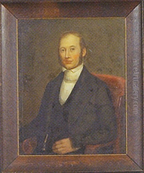 Portrait Of Gentleman With Watch Fob Seated In A Red Chair - view 1