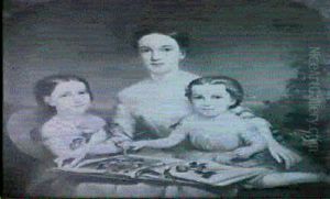 Portrait Of The Beardsley Children, Kate, 14, Louie (sic) 6, And Jane, 3, Seated In A Landscape by Nicholas Biddle Kittell