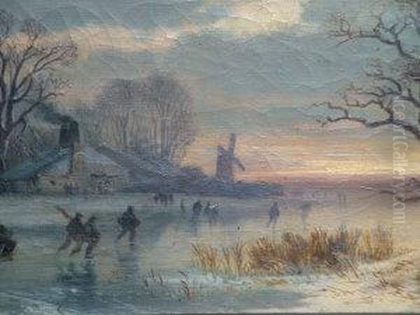 Figures On A Frozen Winter River Landscape - view 1