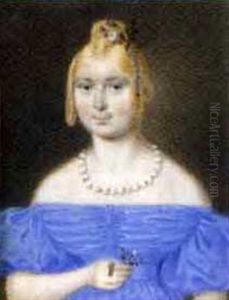 A Young Lady, In Off The Shoulder Blue Dress, Necklace, Flowers In Her Fair Hair A Young Lady, In Off The Shoulder Blue Dress, Necklace, Flowers In Her Fair Hair