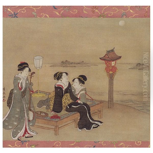Masaki No Tsukimi Zu - Moon Viewing In Masaki - view 1
