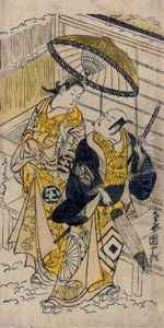 The Actors Ichikawa Danjuro And Sodezaki Iseno In A Theatrical Scene by Torii Kiyonobu II